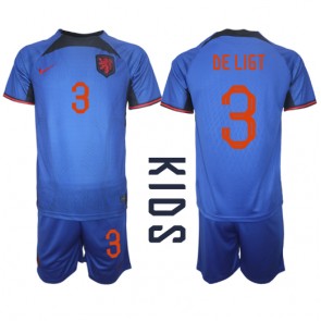 Holland Matthijs de Ligt #3 Udebanesæt Børn VM 2022 Kort ærmer (+ korte bukser)